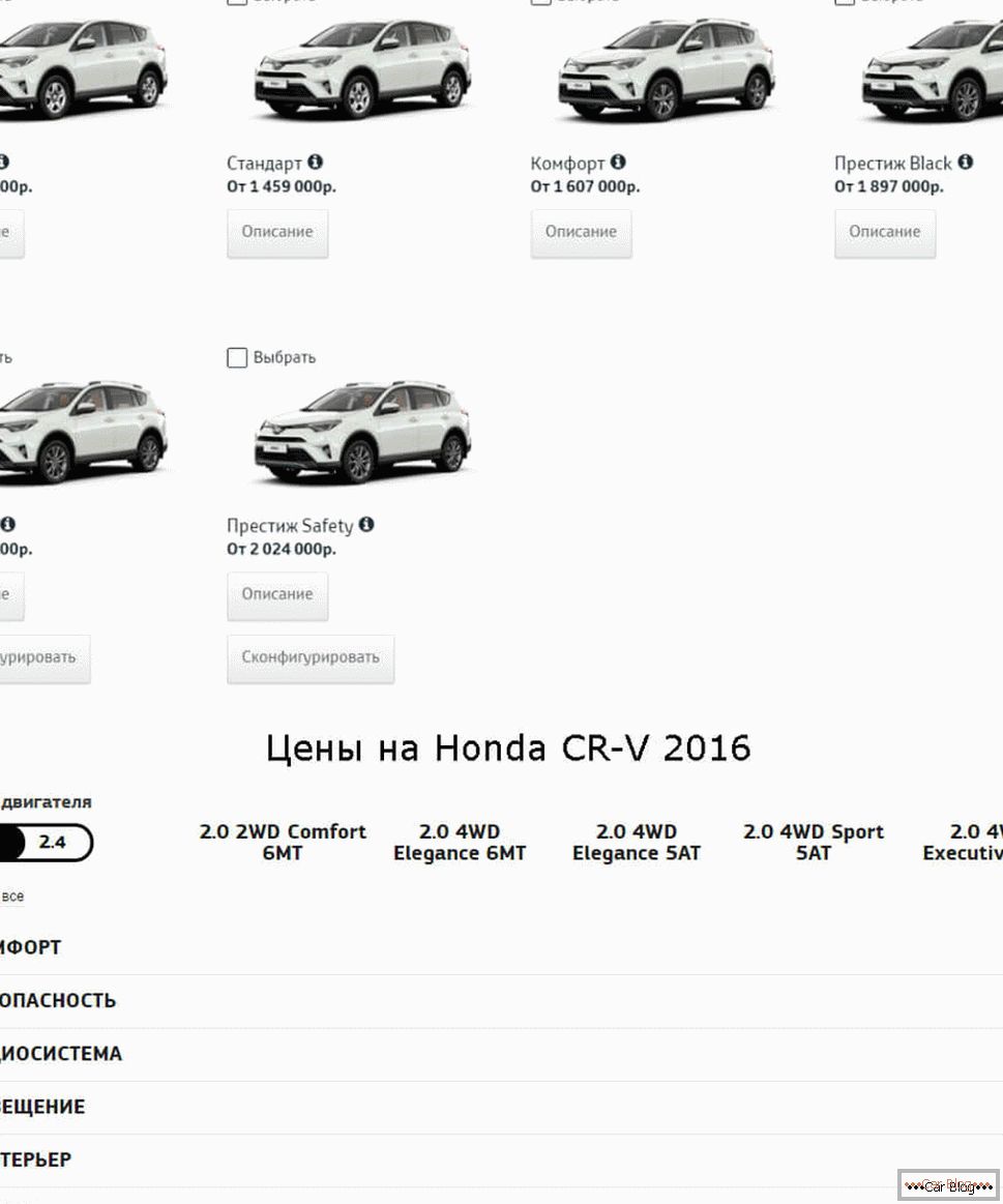 Precios para autos Toyota y Honda.
